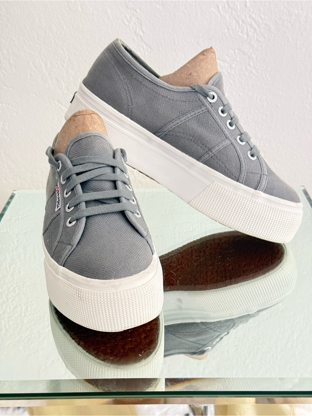 Superga Gray Canvas Platform Sneaker with White Sole Size 7.5
